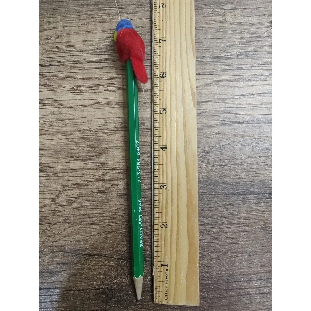 Vintage Flocked Parrot Pencil Topper Wise Crackers Pencil Ready-set-mail Green